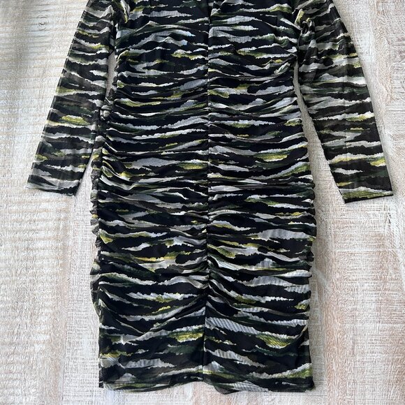 DKNY Bodycon Mesh Ruched Dress Green Black Size Extra Large NWT - Picture 9 of 11